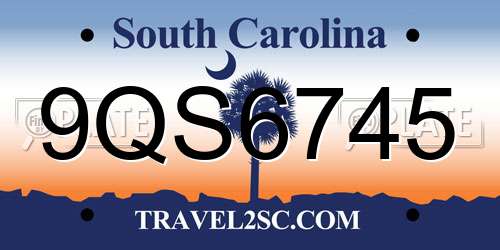9QS6745 South Carolina License Plate