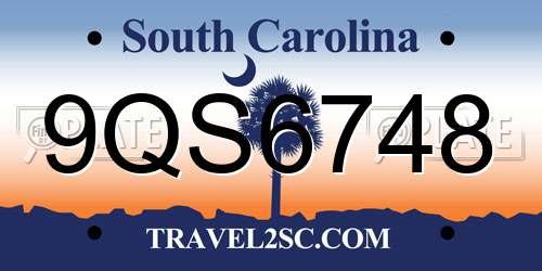 9QS6748 South Carolina License Plate