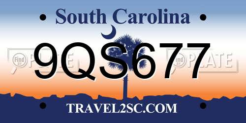 9QS677 South Carolina License Plate