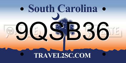 9QSB36 South Carolina License Plate