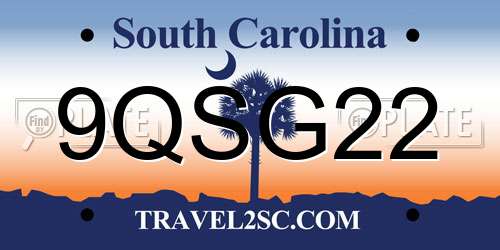 9QSG22 South Carolina License Plate