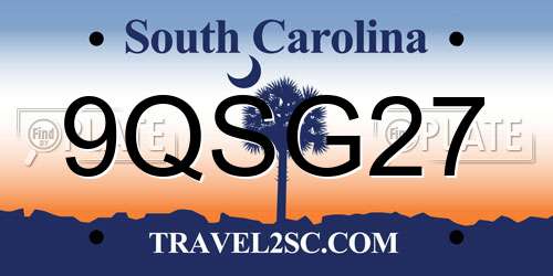 9QSG27 South Carolina License Plate
