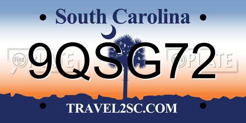 9QSG72 South Carolina License Plate