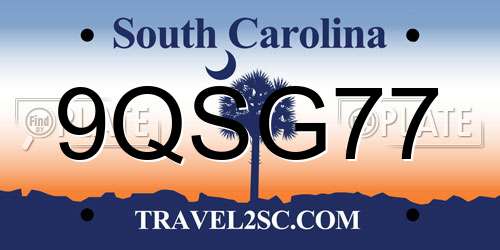 9QSG77 South Carolina License Plate