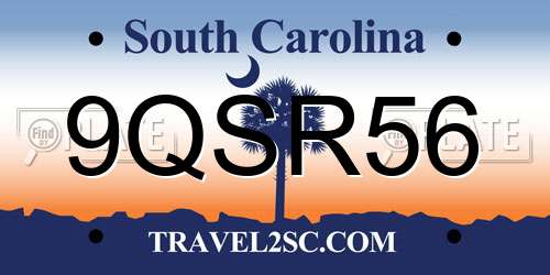 9QSR56 South Carolina License Plate