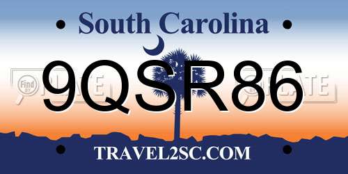 9QSR86 South Carolina License Plate