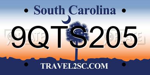 9QTS205 South Carolina License Plate