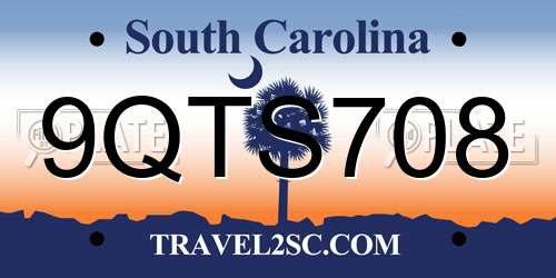 9QTS708 South Carolina License Plate