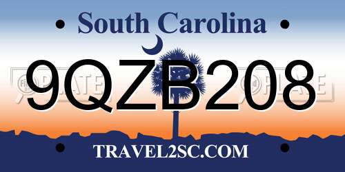 9QZB208 South Carolina License Plate