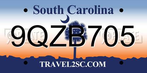 9QZB705 South Carolina License Plate
