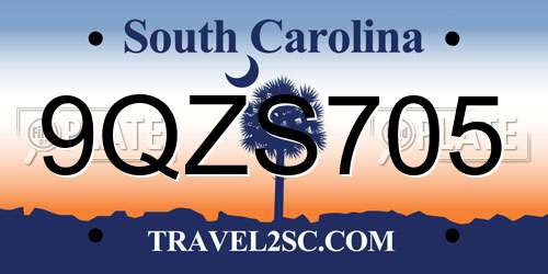 9QZS705 South Carolina License Plate