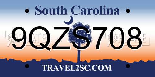 9QZS708 South Carolina License Plate