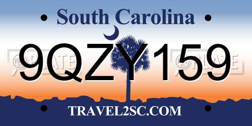9QZY159 South Carolina License Plate