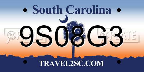 9S08G3 South Carolina License Plate