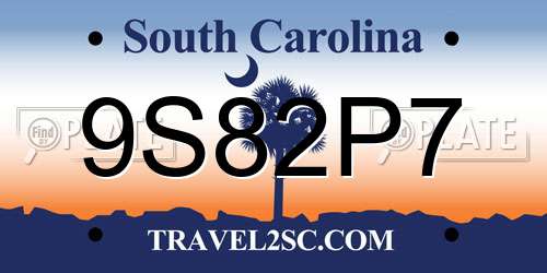 9S82P7 South Carolina License Plate