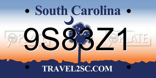 9S83Z1 South Carolina License Plate