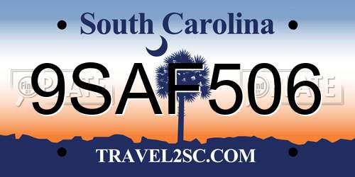9SAF506 South Carolina License Plate