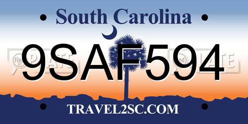 9SAF594 South Carolina License Plate