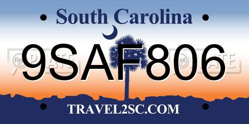 9SAF806 South Carolina License Plate