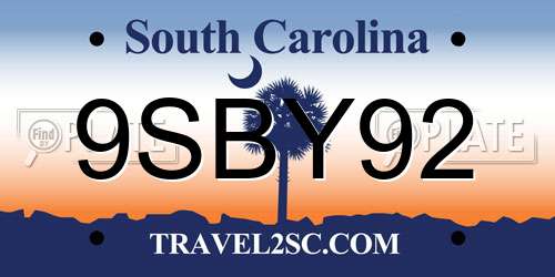 9SBY92 South Carolina License Plate