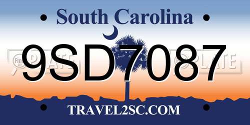 9SD7087 South Carolina License Plate