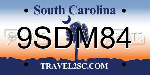 9SDM84 South Carolina License Plate