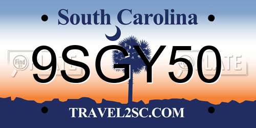 9SGY50 South Carolina License Plate