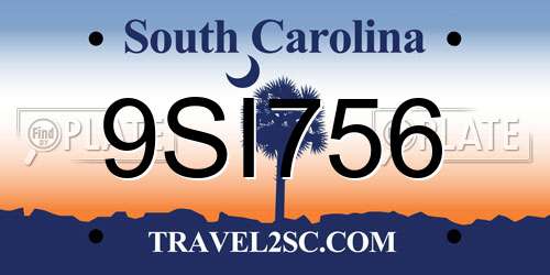 9SI756 South Carolina License Plate