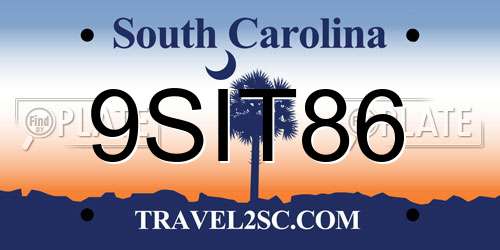 9SIT86 South Carolina License Plate