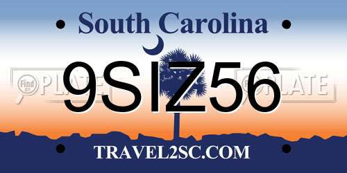 9SIZ56 South Carolina License Plate