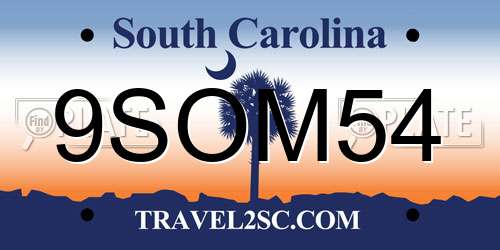 9SOM54 South Carolina License Plate