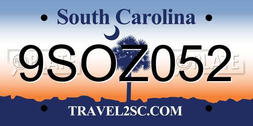 9SOZ052 South Carolina License Plate
