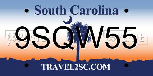 9SQW55 South Carolina License Plate
