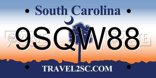 9SQW88 South Carolina License Plate