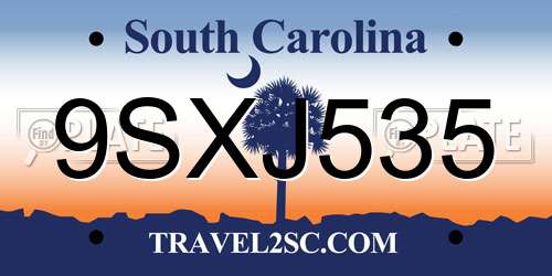 9SXJ535 South Carolina License Plate