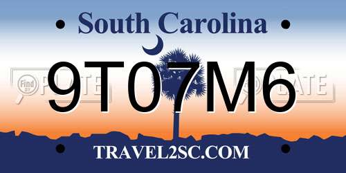 9T07M6 South Carolina License Plate