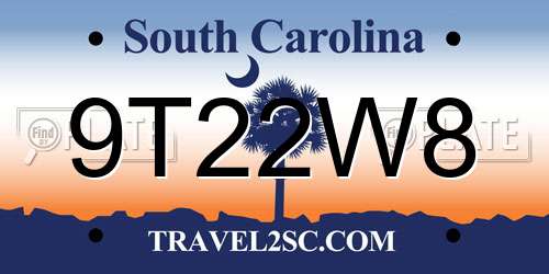9T22W8 South Carolina License Plate
