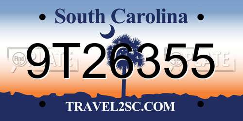 9T26355 South Carolina License Plate