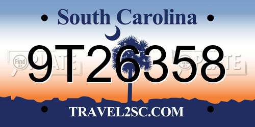 9T26358 South Carolina License Plate