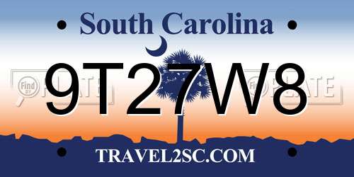9T27W8 South Carolina License Plate