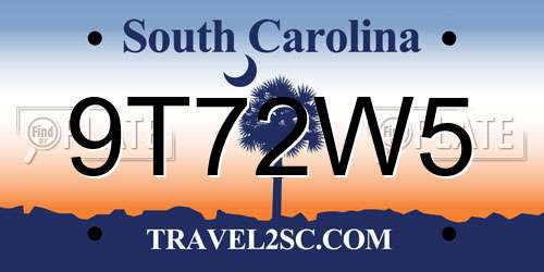 9T72W5 South Carolina License Plate