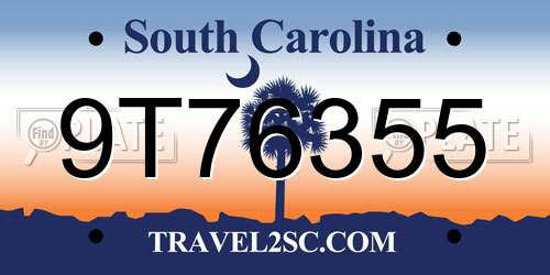 9T76355 South Carolina License Plate
