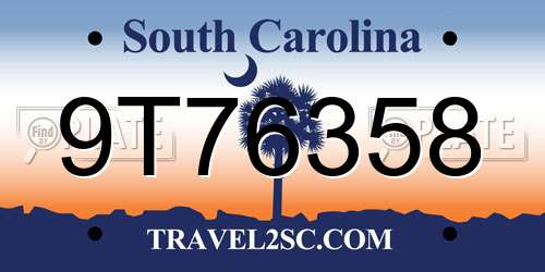 9T76358 South Carolina License Plate
