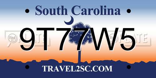 9T77W5 South Carolina License Plate