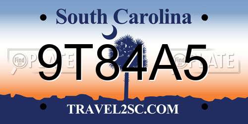 9T84A5 South Carolina License Plate
