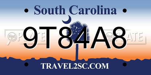 9T84A8 South Carolina License Plate