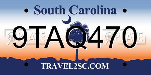9TAQ470 South Carolina License Plate