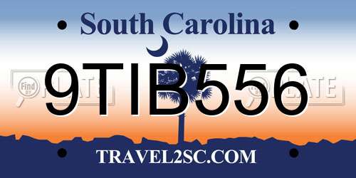 9TIB556 South Carolina License Plate