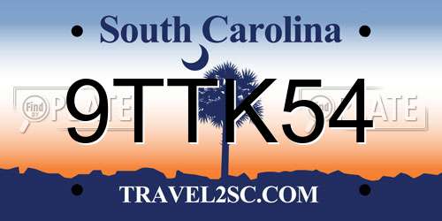 9TTK54 South Carolina License Plate