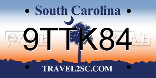 9TTK84 South Carolina License Plate